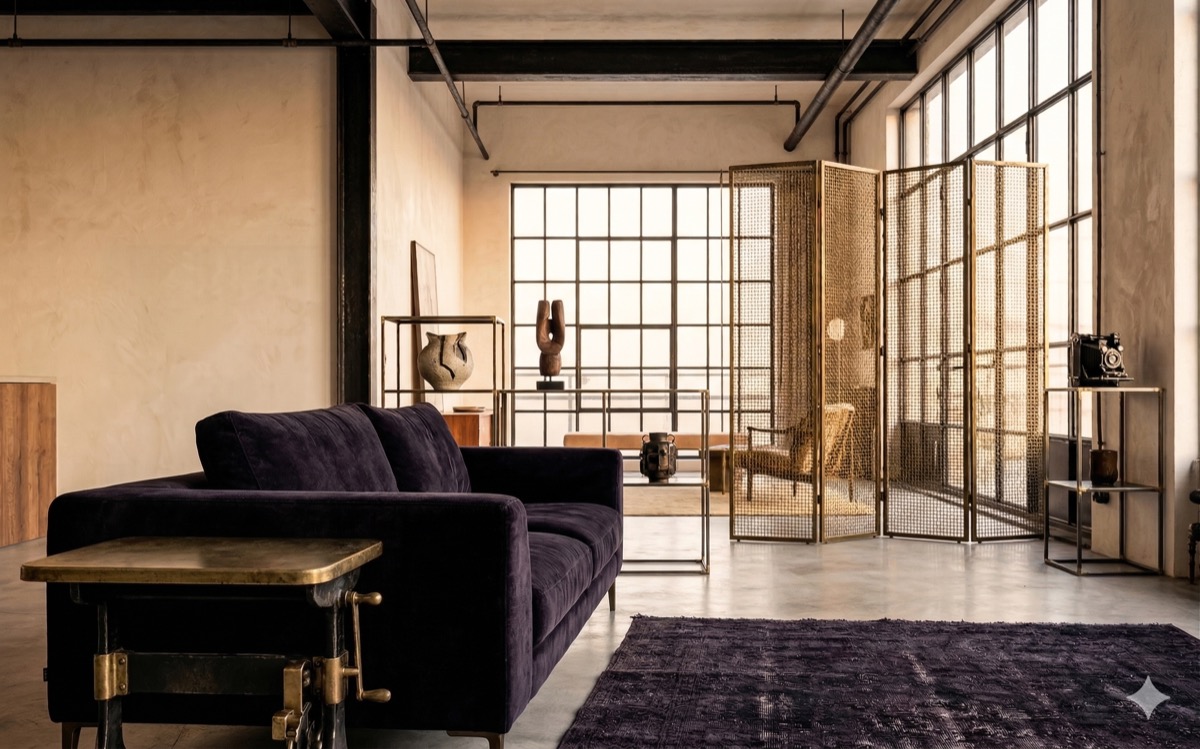 Stilvolles Interior-Design mit Sofa und goldenen Akzenten im Glüxstern Concept Store